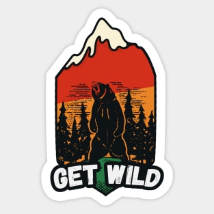 Get Wild // Retro Grizzly Bear Badge Sticker